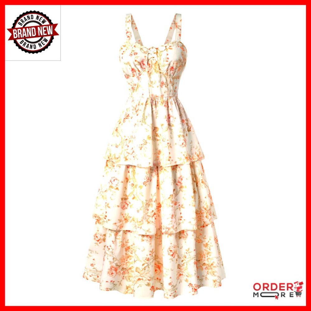 Floral Milkmaid Corset Dress Tiered Sundress With Pockets Adjustable Straps